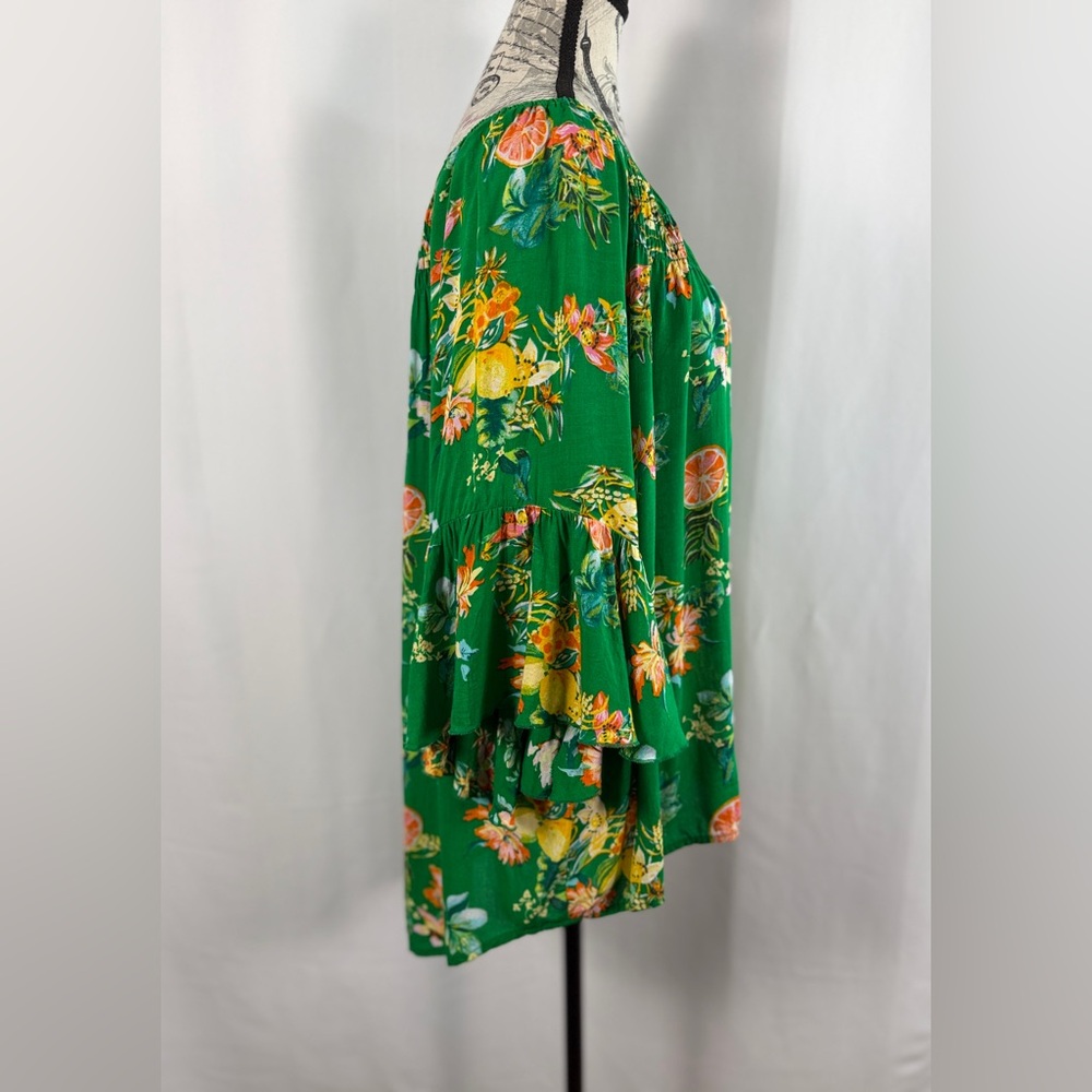 Cato Green Citrus Floral Off Shoulder Boho Tunic Top L - Picture 5 of 13
